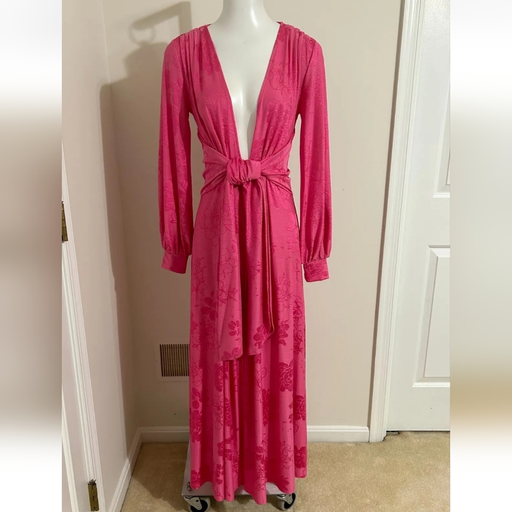 Zara pink NWT Floral Jacquard Midi Maxi Knotted Wrap Dress Blogger Fav - Picture 2 of 2